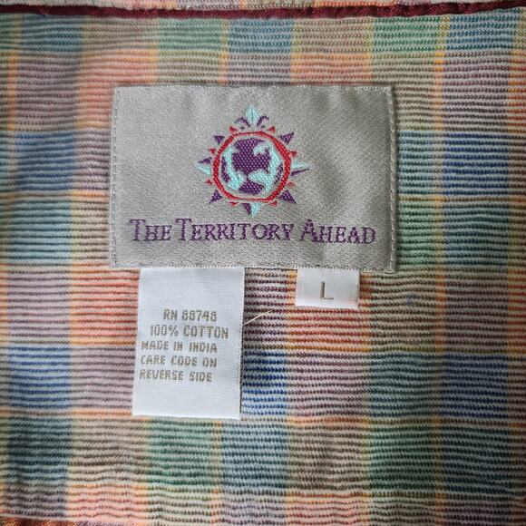 The Territory Ahead Green Red Orange Blue Corduroy Plaid Button Down Shirt Large - Picture 4 of 4